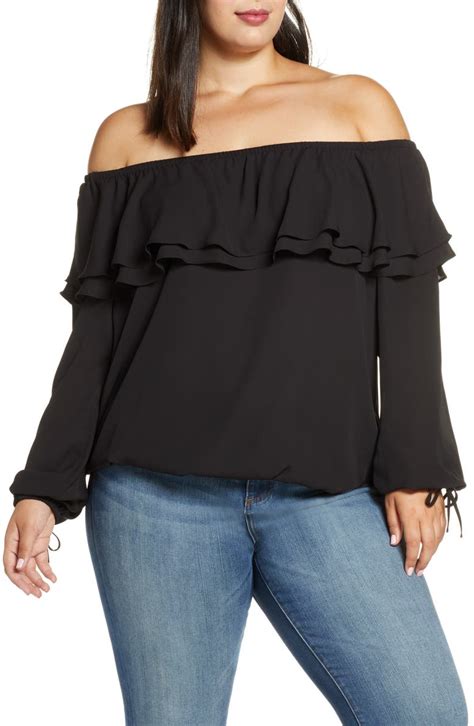 black michael michael kors garcie satin off the shoulder blouse|Michael Kors tops.